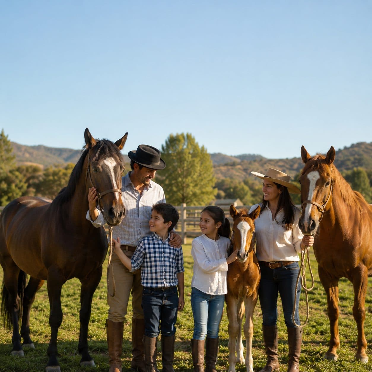 Familia en criadero de caballos