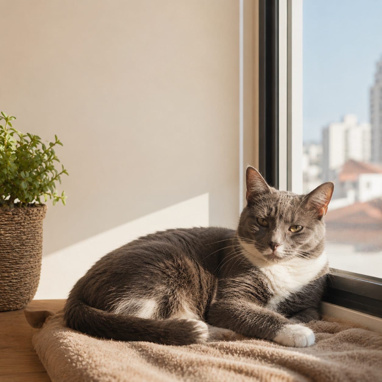 Gato descansando en casa